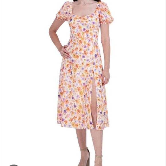 BCBGeneration Dresses & Skirts - Floral Puff Sleeve Dress Fit And Flare Sz 8